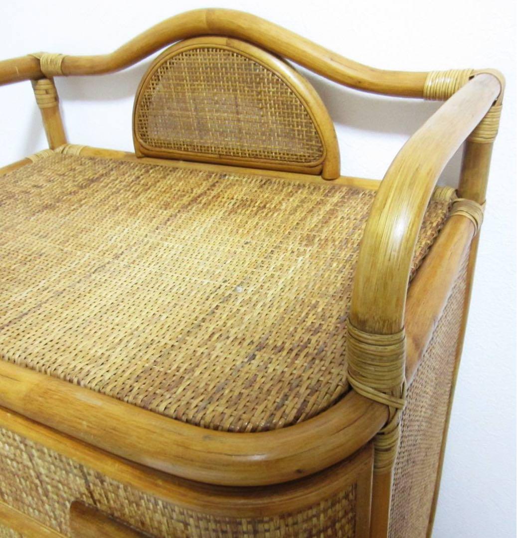 【美品】籐 ラタン バンブー 4段 チェスト 引き出し アジアンテイスト 飾り棚