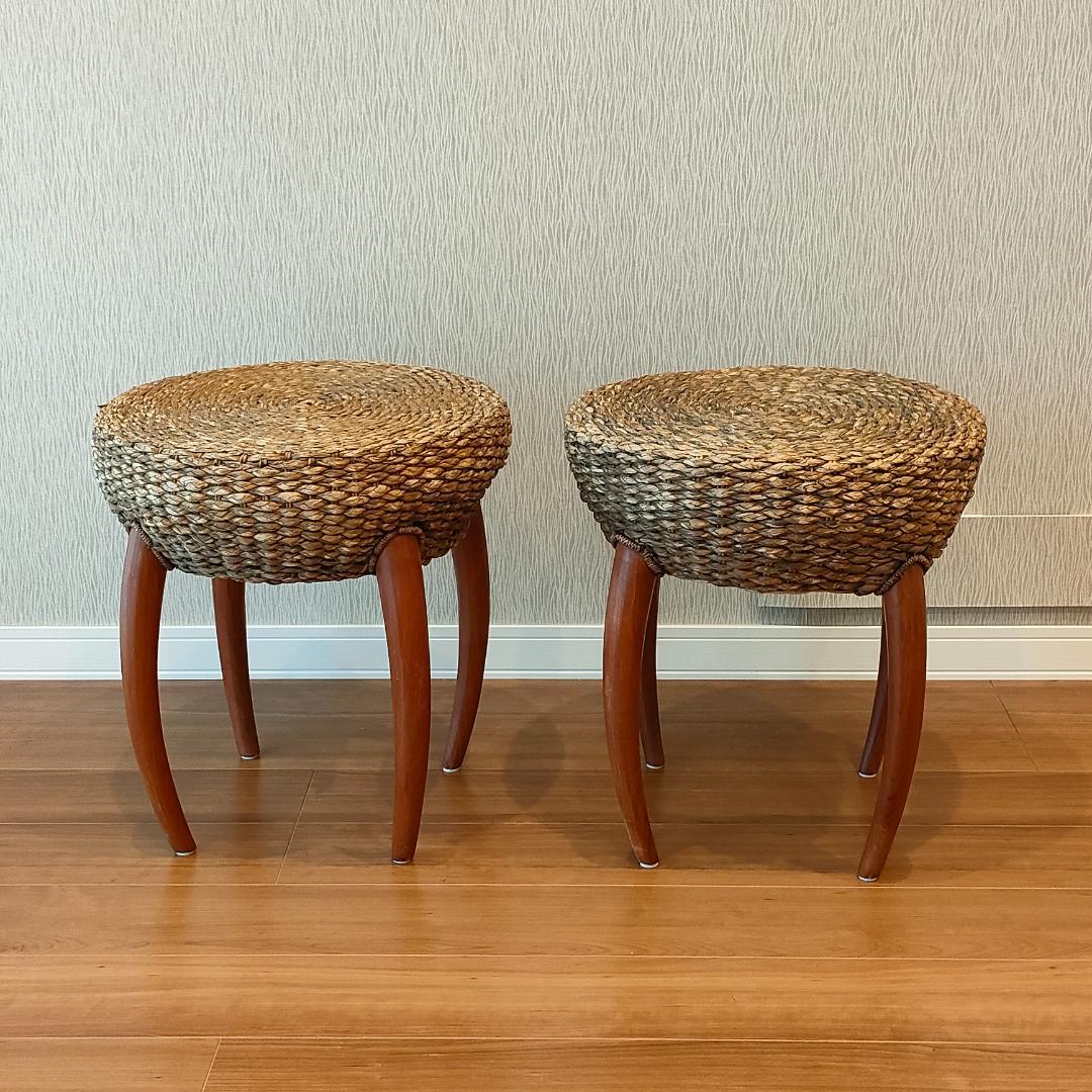 アジアン家具　スツール　ローテーブル　ラウンド　2台セット