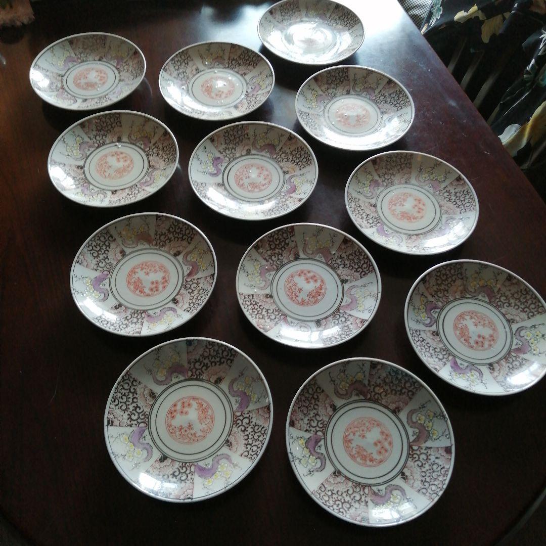 伊万里　色絵芙蓉手中皿　12枚　19cm　大正～昭和初期