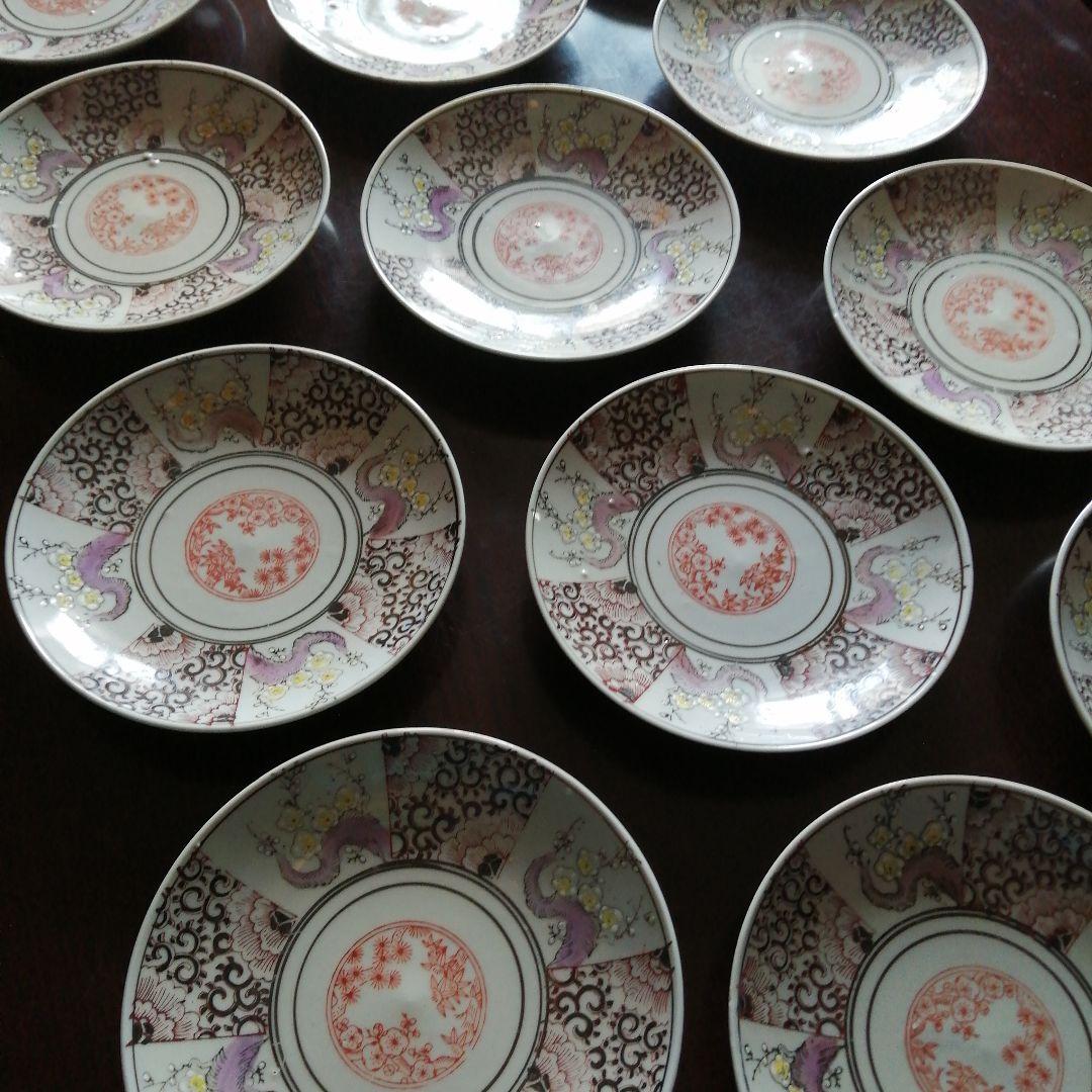 伊万里　色絵芙蓉手中皿　12枚　19cm　大正～昭和初期