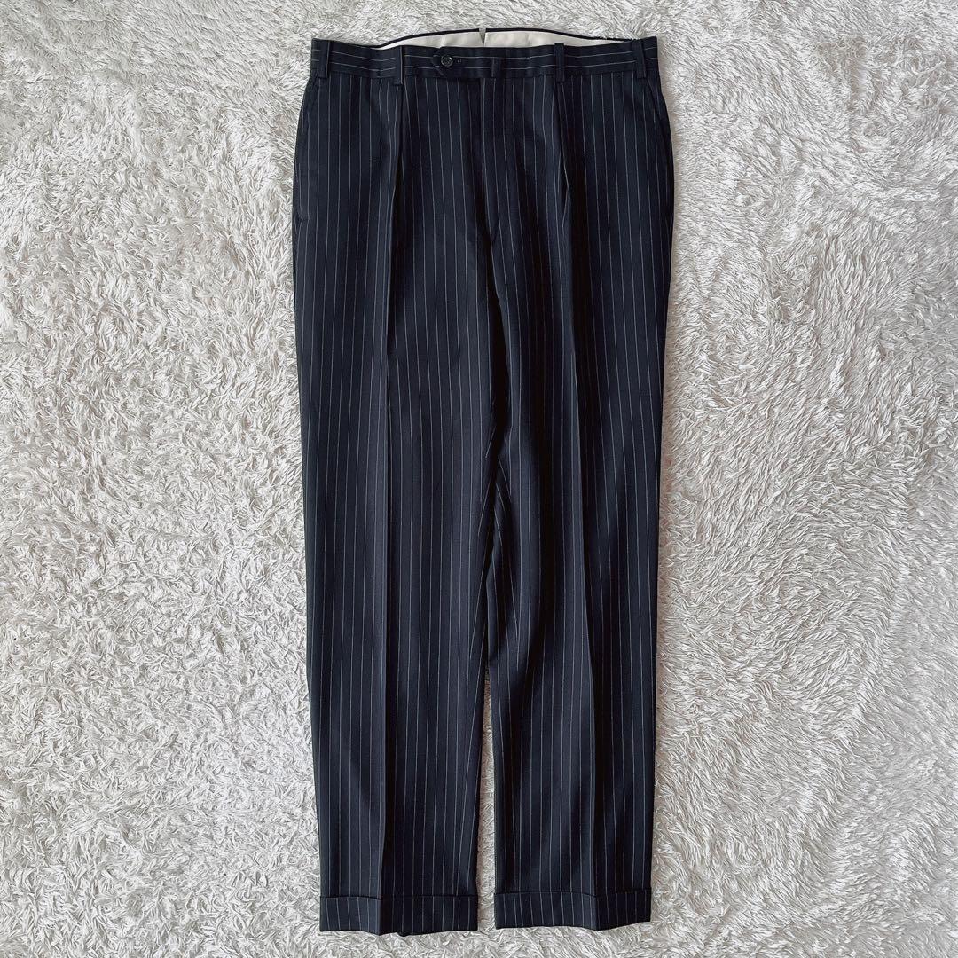 【美品】ポールスチュアート シングルジャケット スーツセットアップ 紺ストライプ