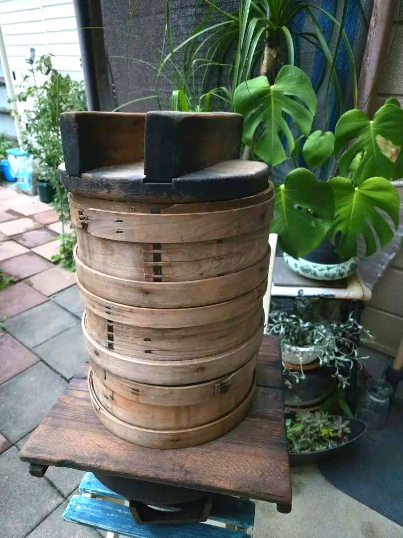 古民具 鉄製羽釜(蓋付き) ／ 和せいろ蒸し器 お餅つき用具