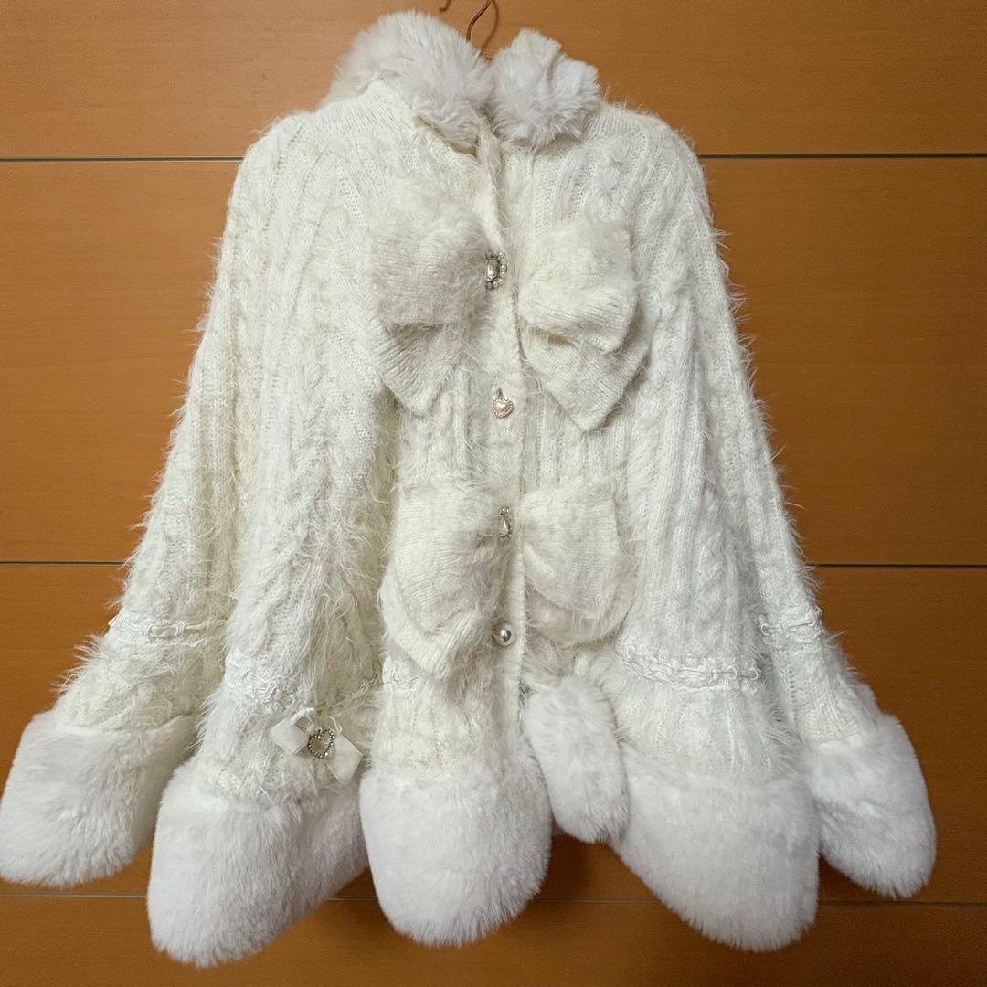 LIZLISA リズリサダブルリボンニットファー ポンチョ