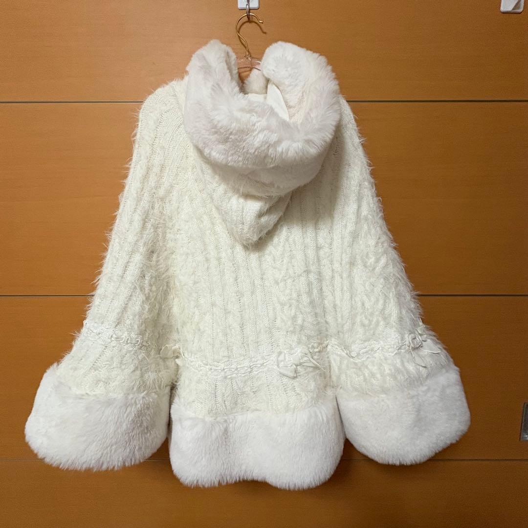 LIZLISA リズリサダブルリボンニットファー ポンチョ