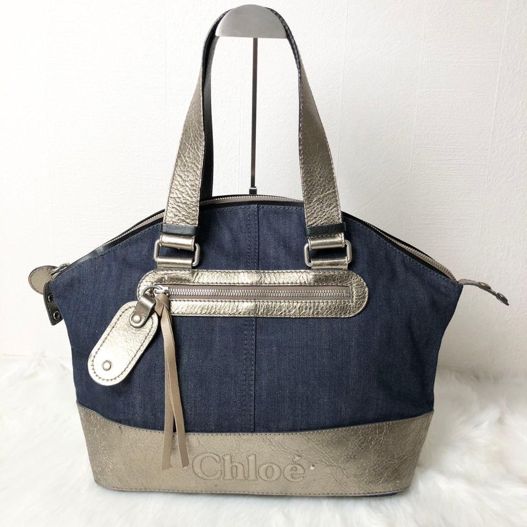 【良品】Chloe クロエ トートバッグ デニム×レザー 肩掛け可 A4収納可