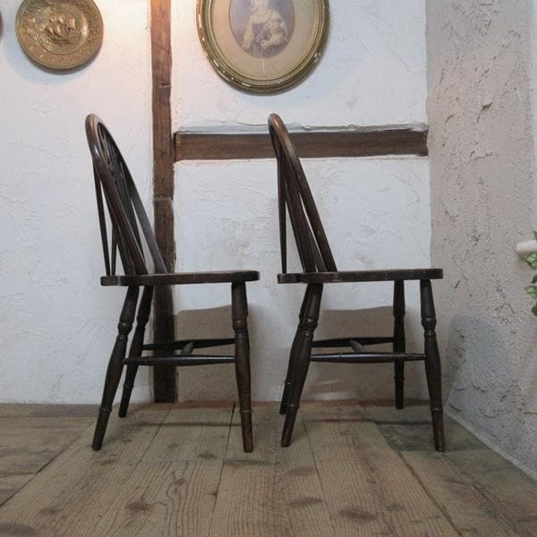 イギリス アンティーク 家具 キッチンチェア 2脚セット 英国 4742e