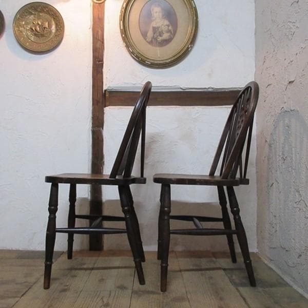 イギリス アンティーク 家具 キッチンチェア 2脚セット 英国 4742e