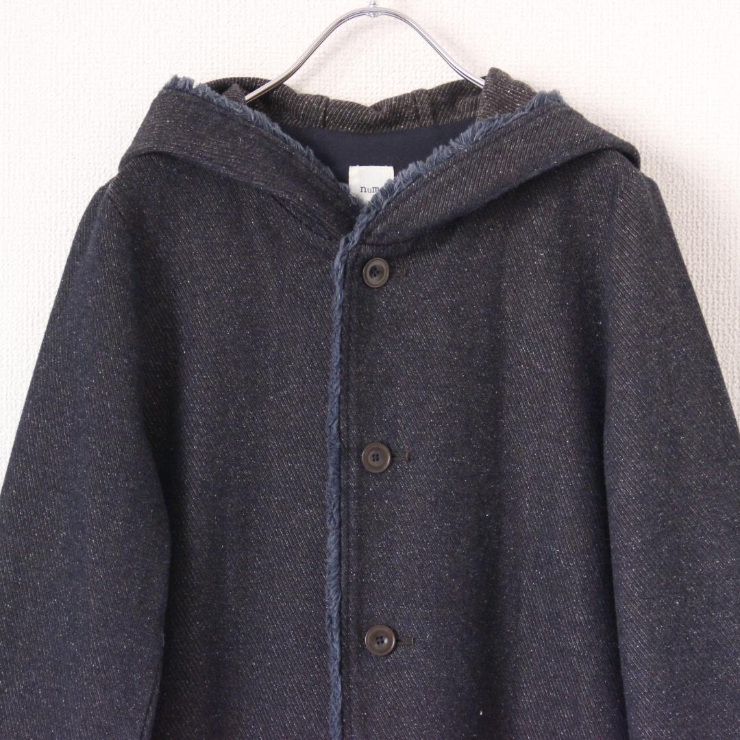nume インディゴロングコート フーディー デニム調 Mサイズ ネイビー