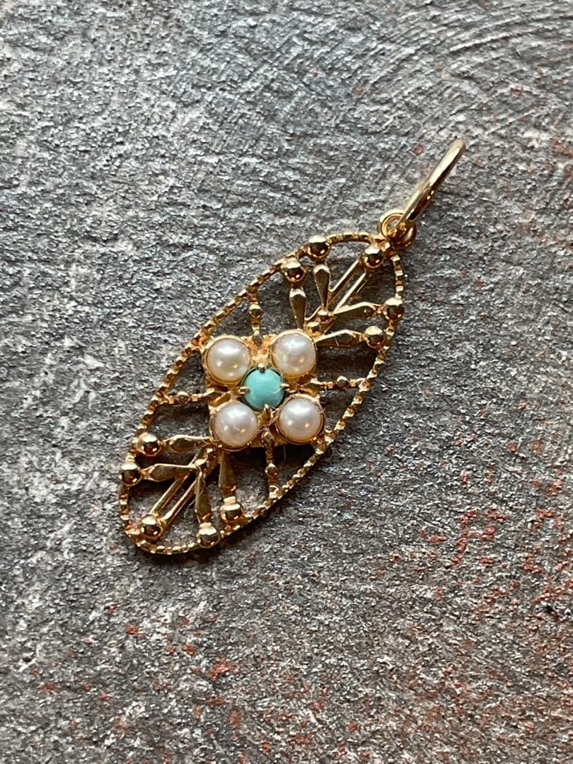 レア ⭐︎ アガット agete k10 チャーム ターコイズ パール 透かし