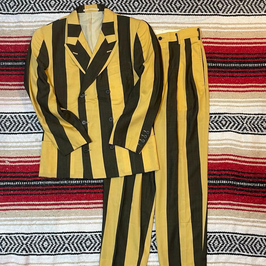 GRASS MEN'S ストライプ ダブルブレストスーツ セットアップ　レトロ