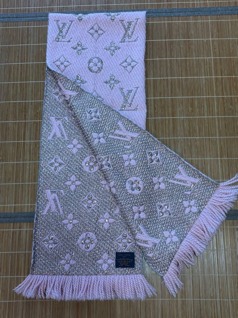 【ルイ ヴィトン エシャルプ・ロゴマニア シャインウール】マフラー　ピンクシルク