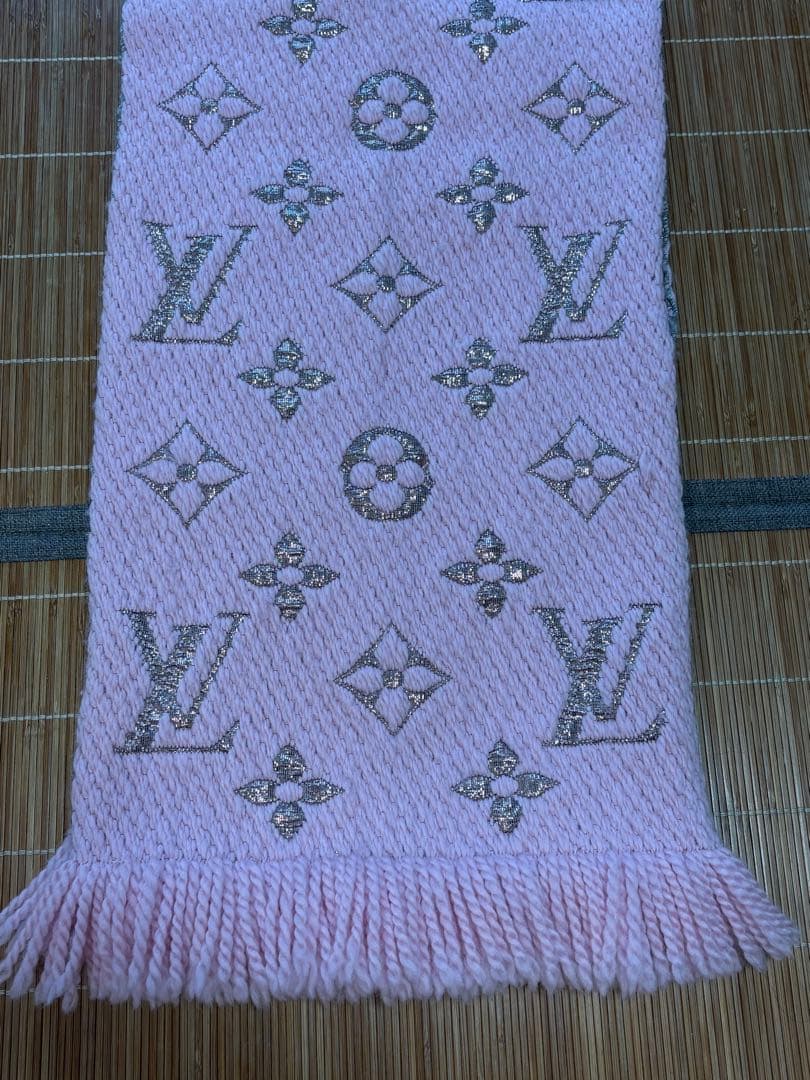 【ルイ ヴィトン エシャルプ・ロゴマニア シャインウール】マフラー　ピンクシルク
