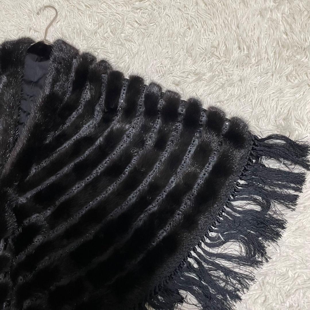 14371✨サガミンク 金サガ ポンチョ ケープコート フリンジ ビジュー