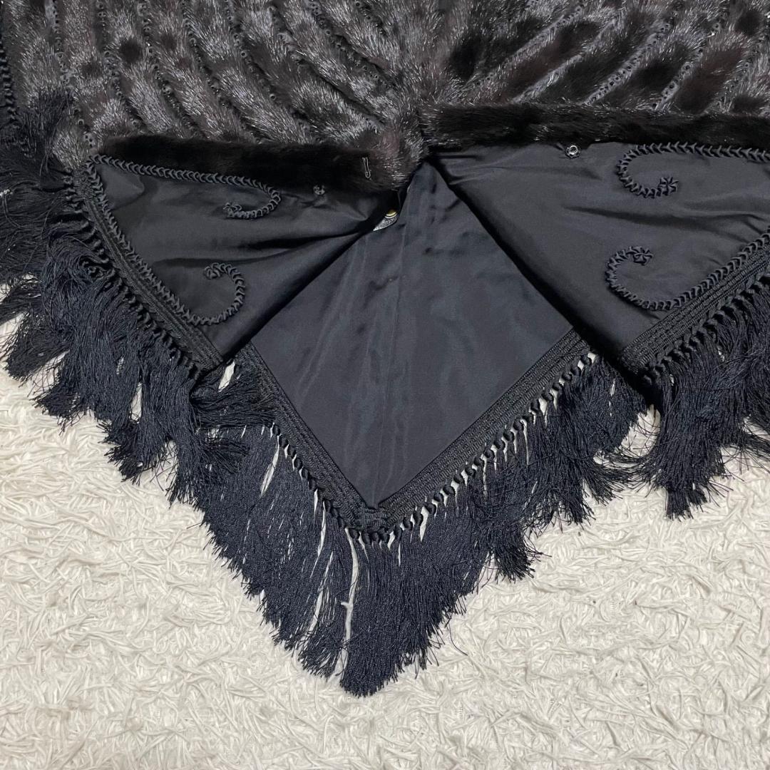 14371✨サガミンク 金サガ ポンチョ ケープコート フリンジ ビジュー