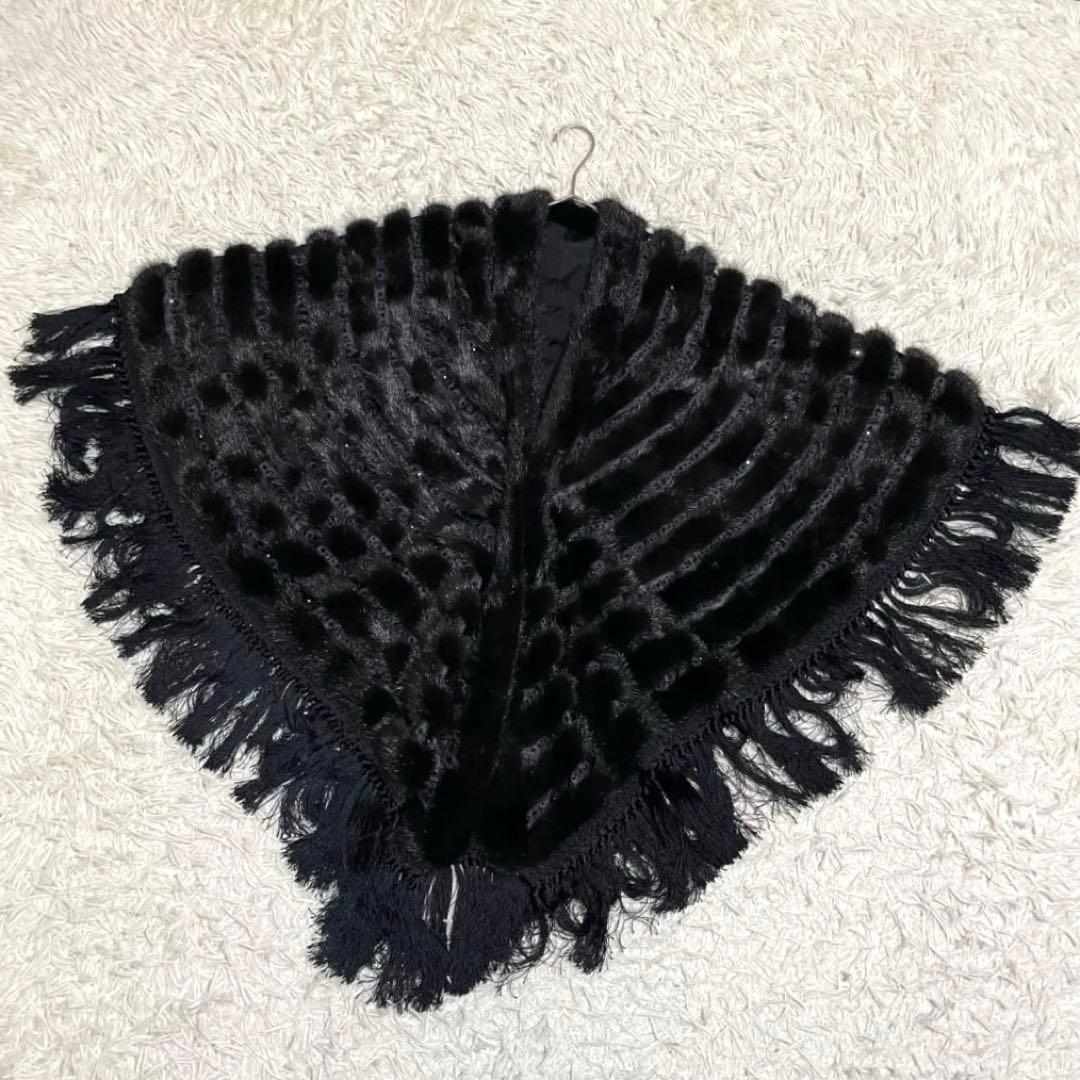 14371✨サガミンク 金サガ ポンチョ ケープコート フリンジ ビジュー