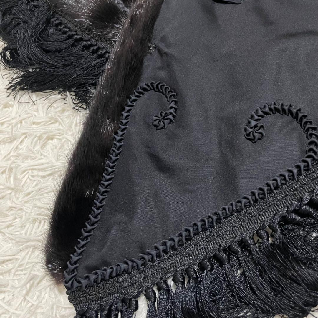 14371✨サガミンク 金サガ ポンチョ ケープコート フリンジ ビジュー