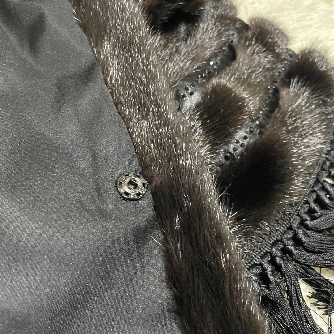 14371✨サガミンク 金サガ ポンチョ ケープコート フリンジ ビジュー