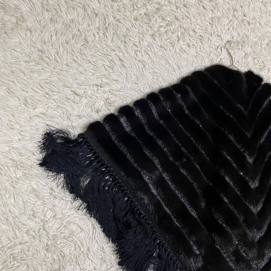 14371✨サガミンク 金サガ ポンチョ ケープコート フリンジ ビジュー