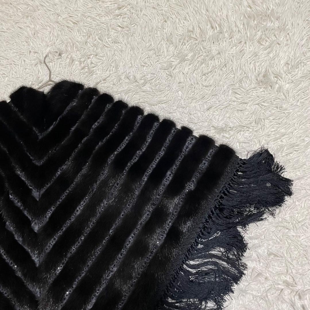 14371✨サガミンク 金サガ ポンチョ ケープコート フリンジ ビジュー