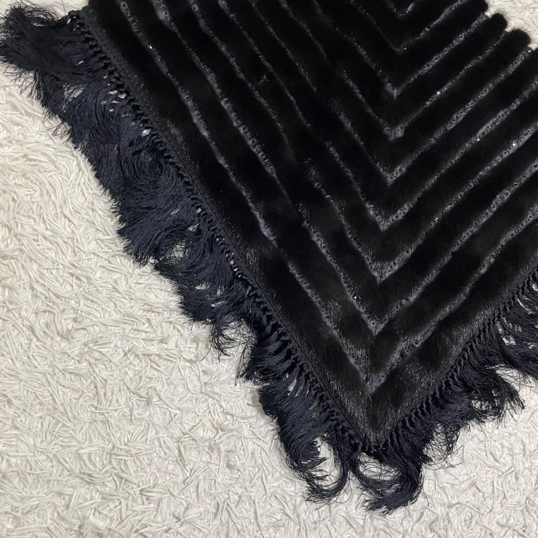 14371✨サガミンク 金サガ ポンチョ ケープコート フリンジ ビジュー