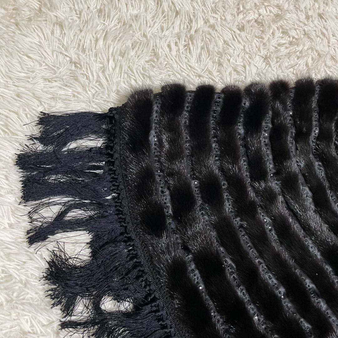 14371✨サガミンク 金サガ ポンチョ ケープコート フリンジ ビジュー