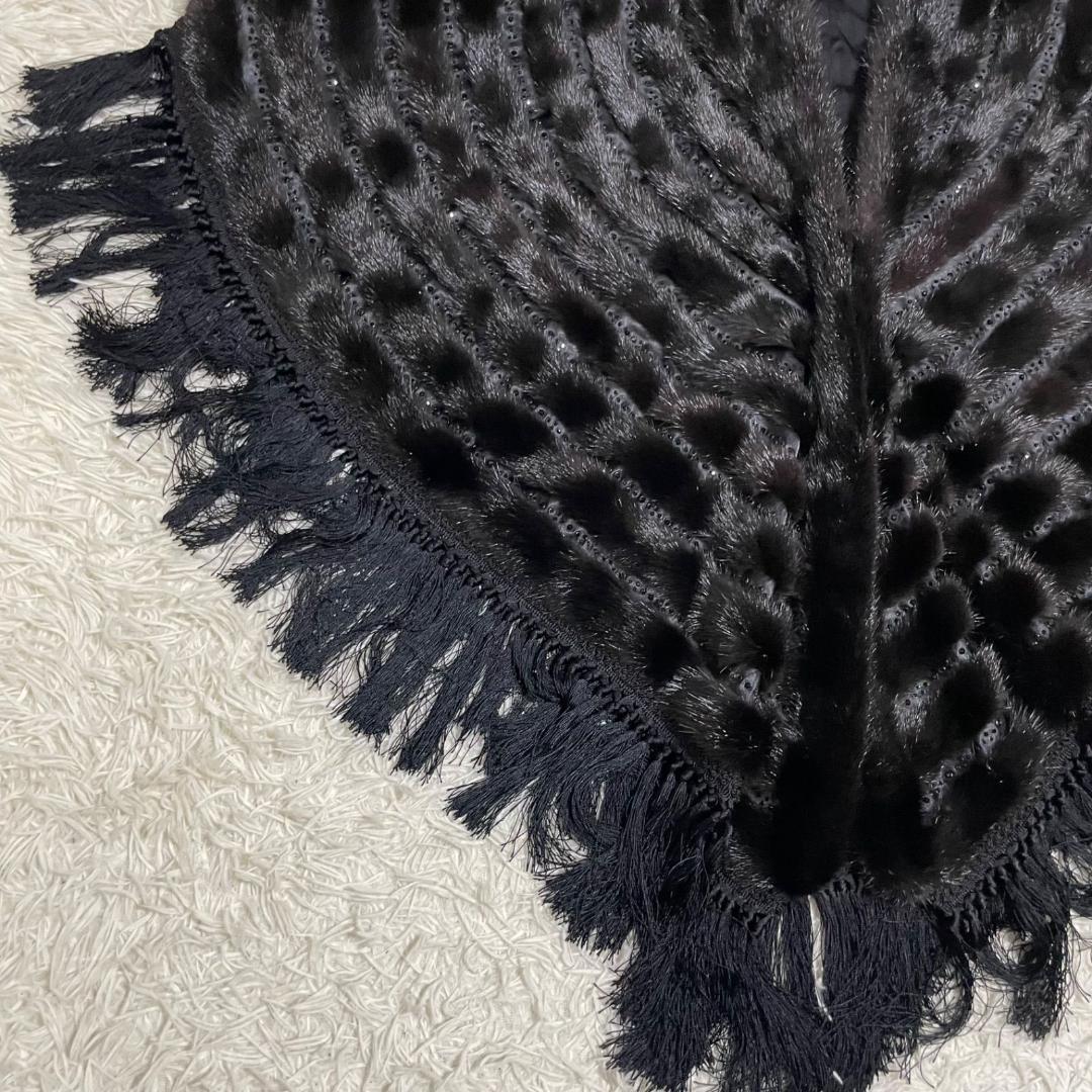 14371✨サガミンク 金サガ ポンチョ ケープコート フリンジ ビジュー