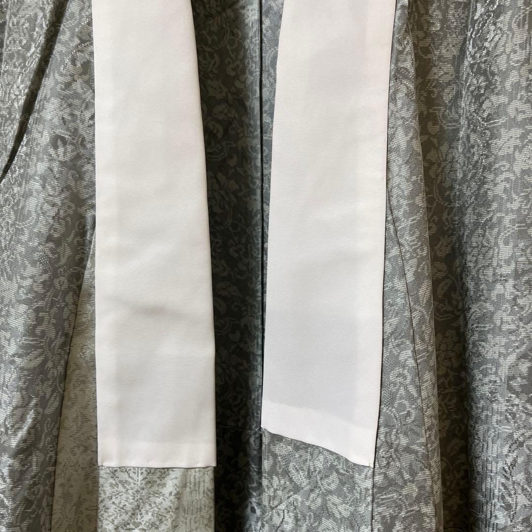 丹波縮緬　小紋 着物 ダークグレー 葉柄刺繍　長襦袢（着物と同サイズ）　セット