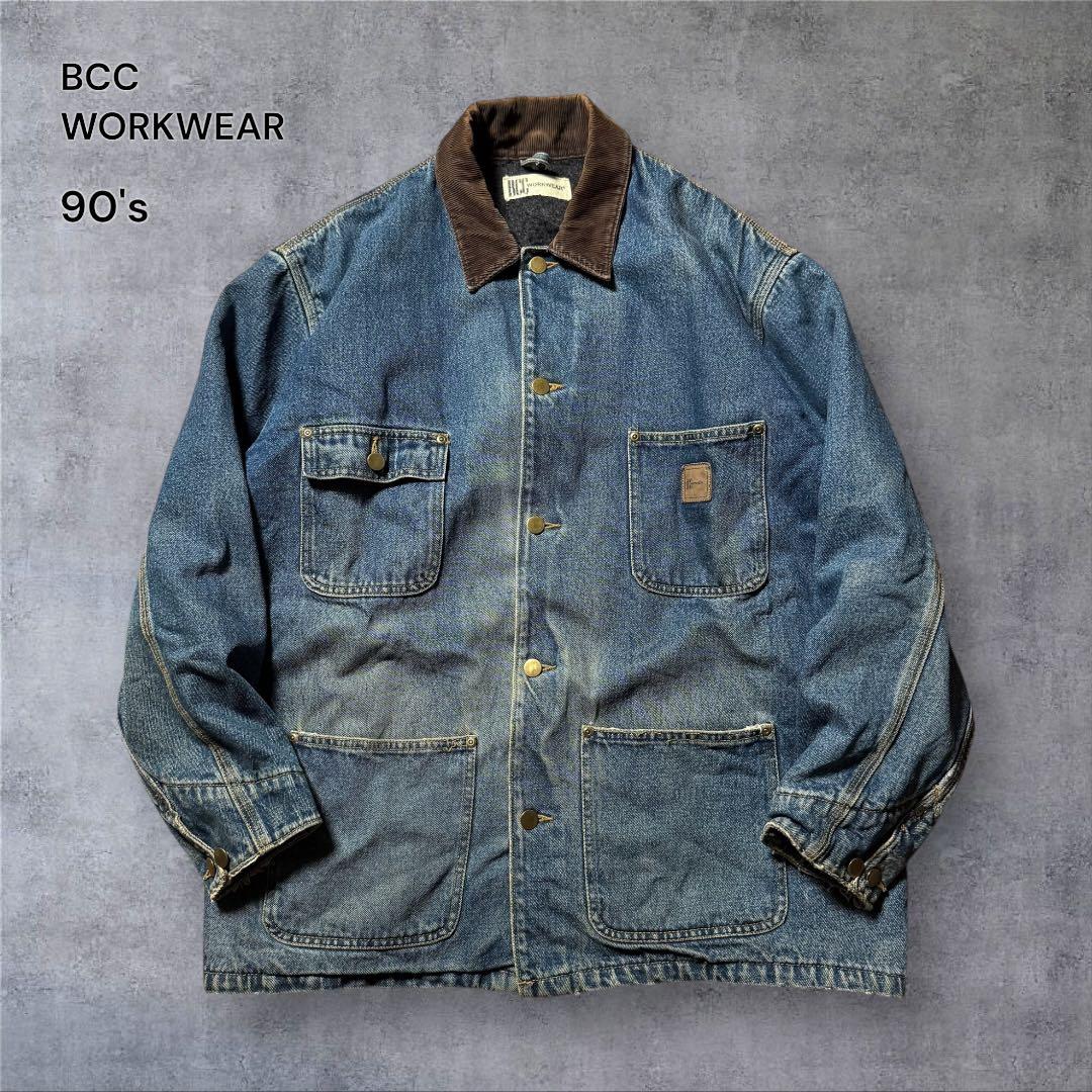 2264 古着90年代BCC WORKWEARデニムカバーオール好色落ちハチノス