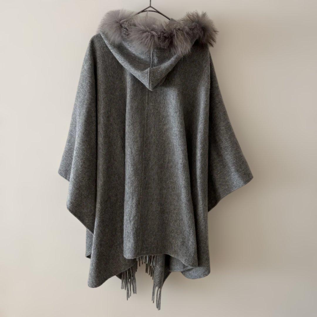 美品☆LANVIN ランバン 美品 フード付き ポンチョ ストール ライトグレー