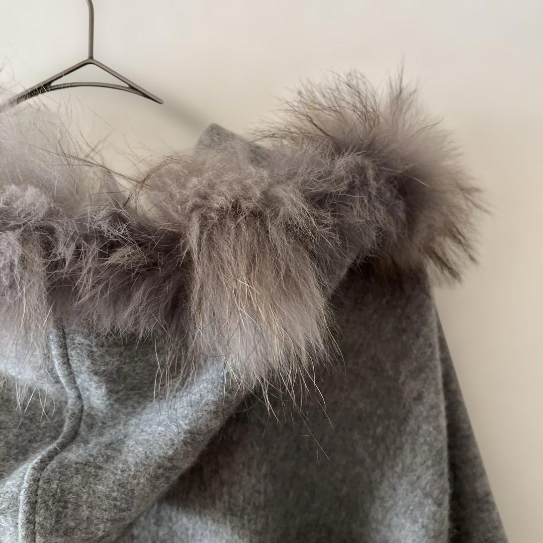 美品☆LANVIN ランバン 美品 フード付き ポンチョ ストール ライトグレー