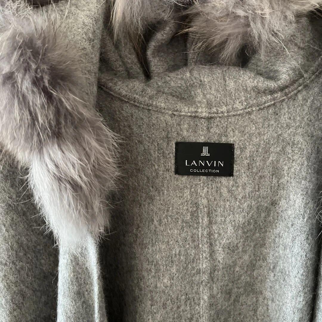 美品☆LANVIN ランバン 美品 フード付き ポンチョ ストール ライトグレー