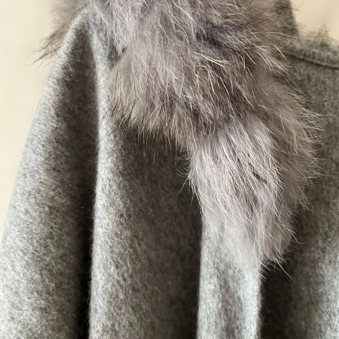 美品☆LANVIN ランバン 美品 フード付き ポンチョ ストール ライトグレー