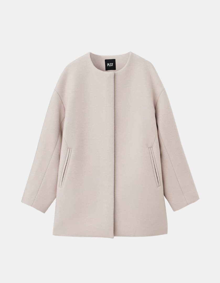 PLST ウールモッサノーカラーハーフコート