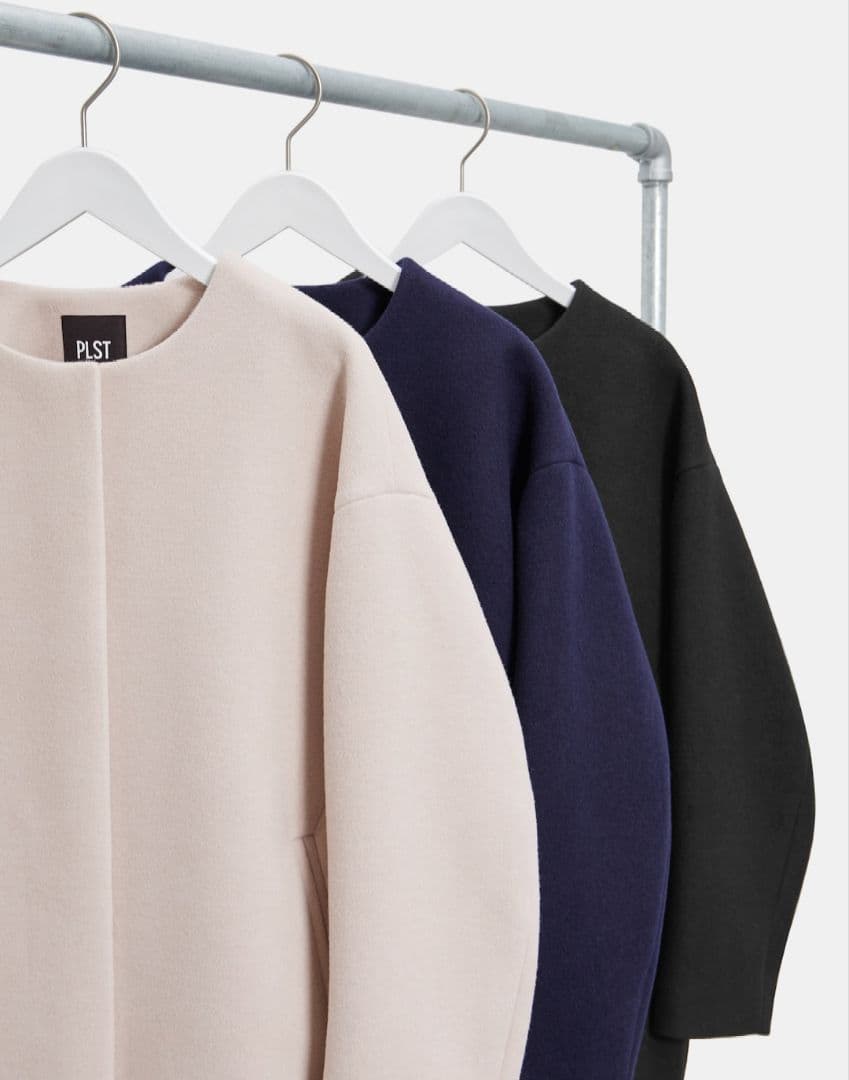 PLST ウールモッサノーカラーハーフコート