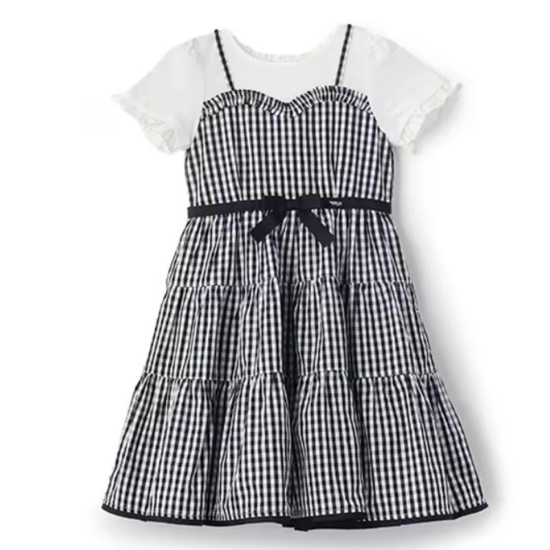 メゾピアノ ギンガムティアードドッキングワンピース　130