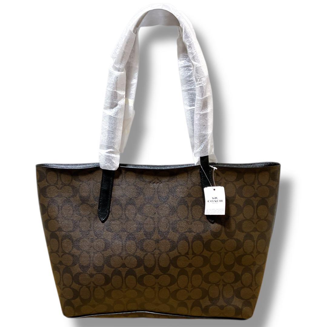 コーチ 未使用品 A4収納可 肩掛け可 シグネチャー トートバッグ ブラウン