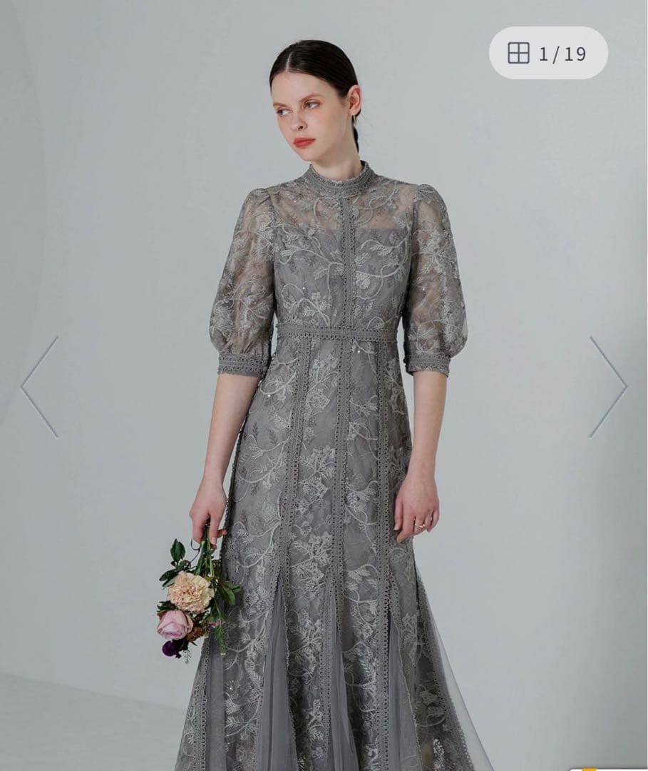 【Leja】美品 ラメ花柄刺繍ポイントレース加工チュールヘムワンピースドレス