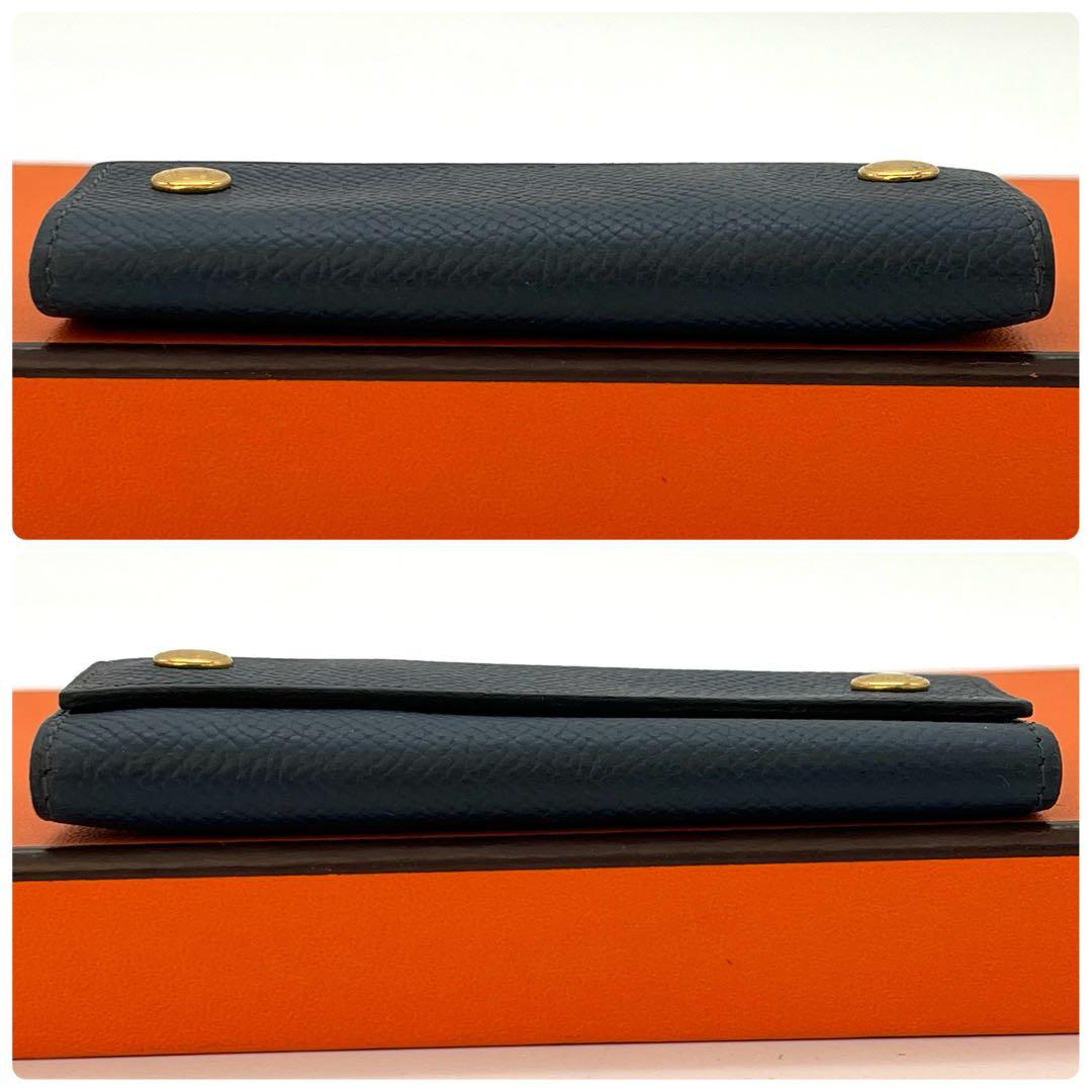 エルメス　キーケース　4連フック　ネイビー　⬜︎A 金ボタン　ヴォーエプソン