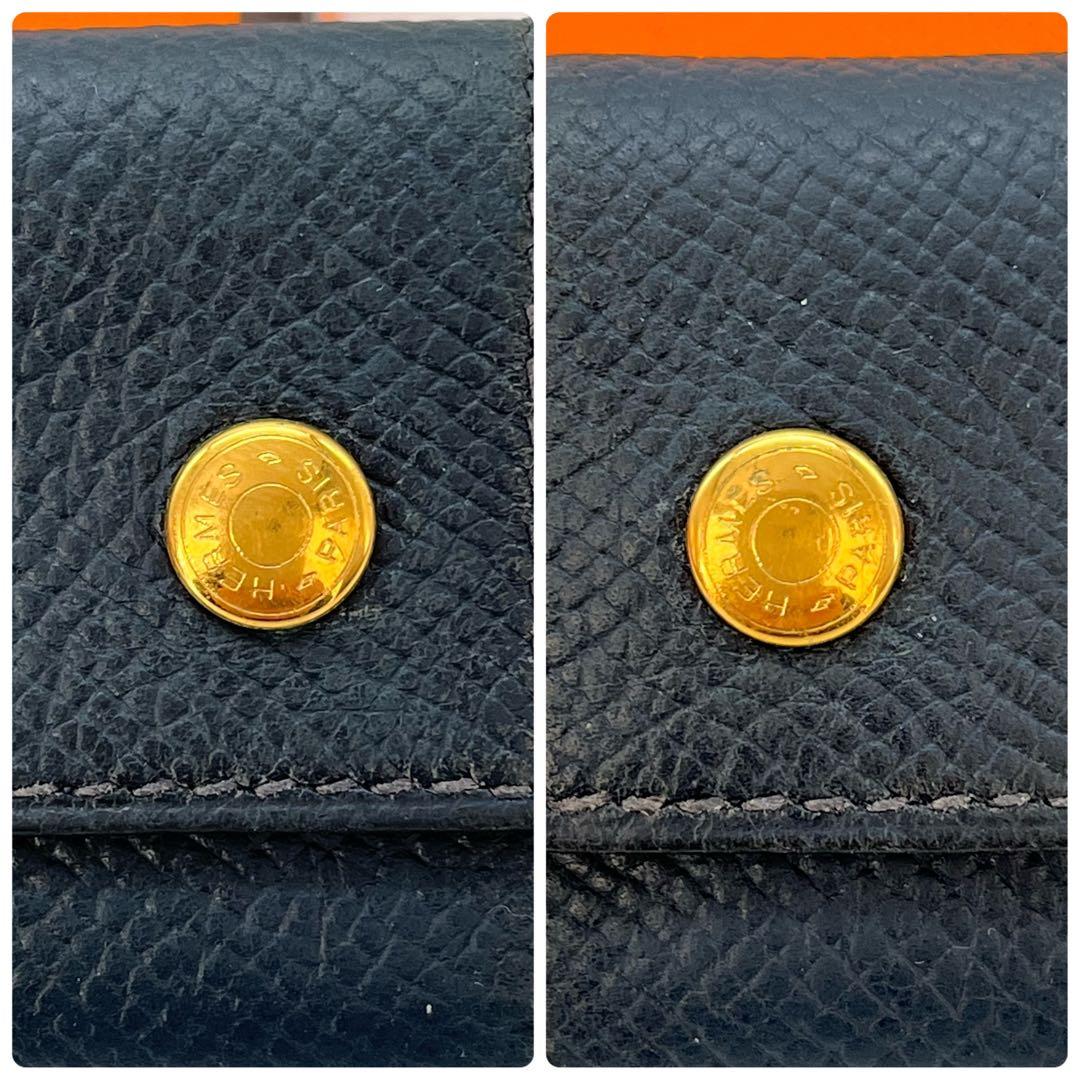 エルメス　キーケース　4連フック　ネイビー　⬜︎A 金ボタン　ヴォーエプソン