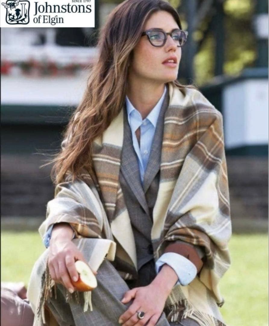 超美品！大判　Johnstons チェック柄 カシミア　ストール　伊勢丹購入