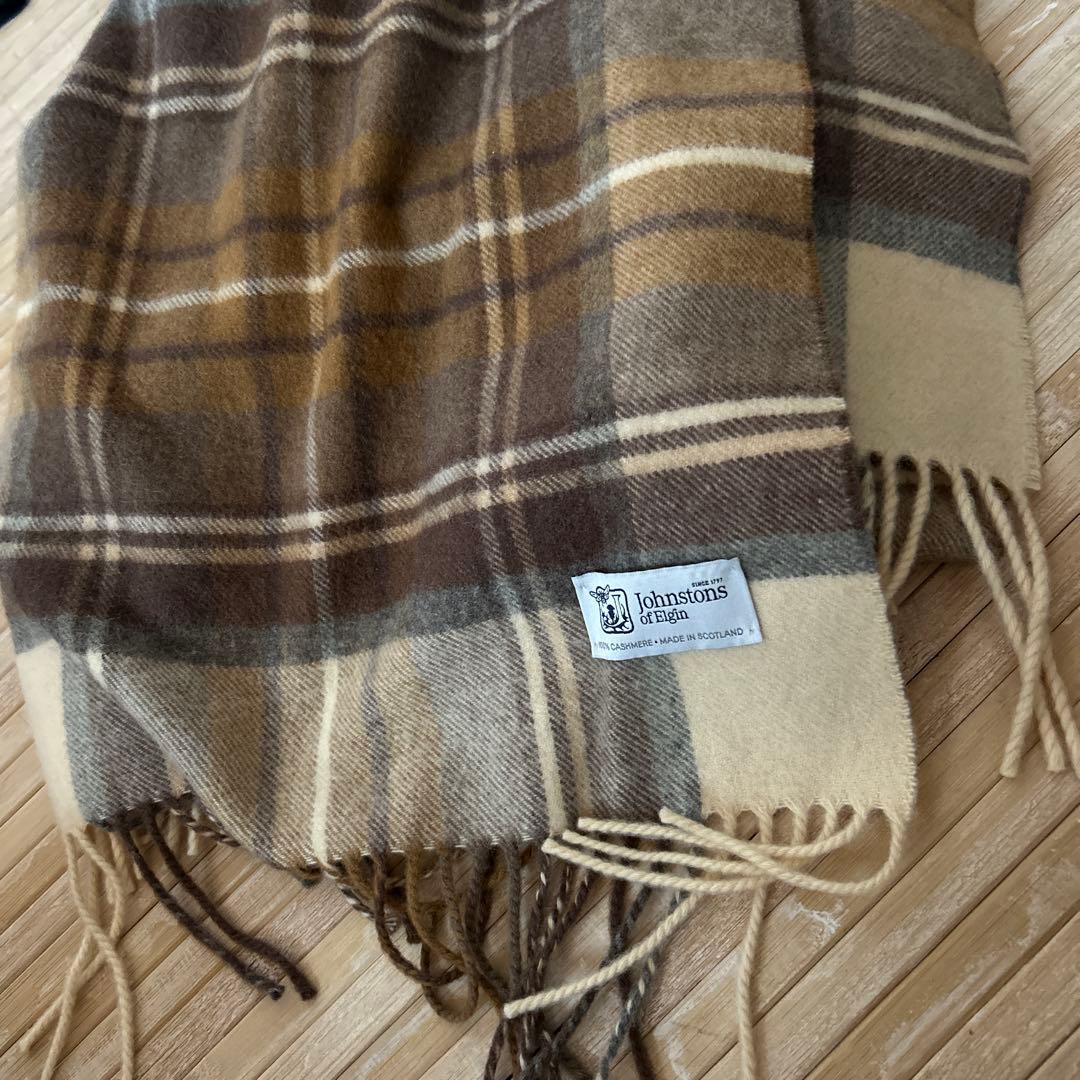 超美品！大判　Johnstons チェック柄 カシミア　ストール　伊勢丹購入