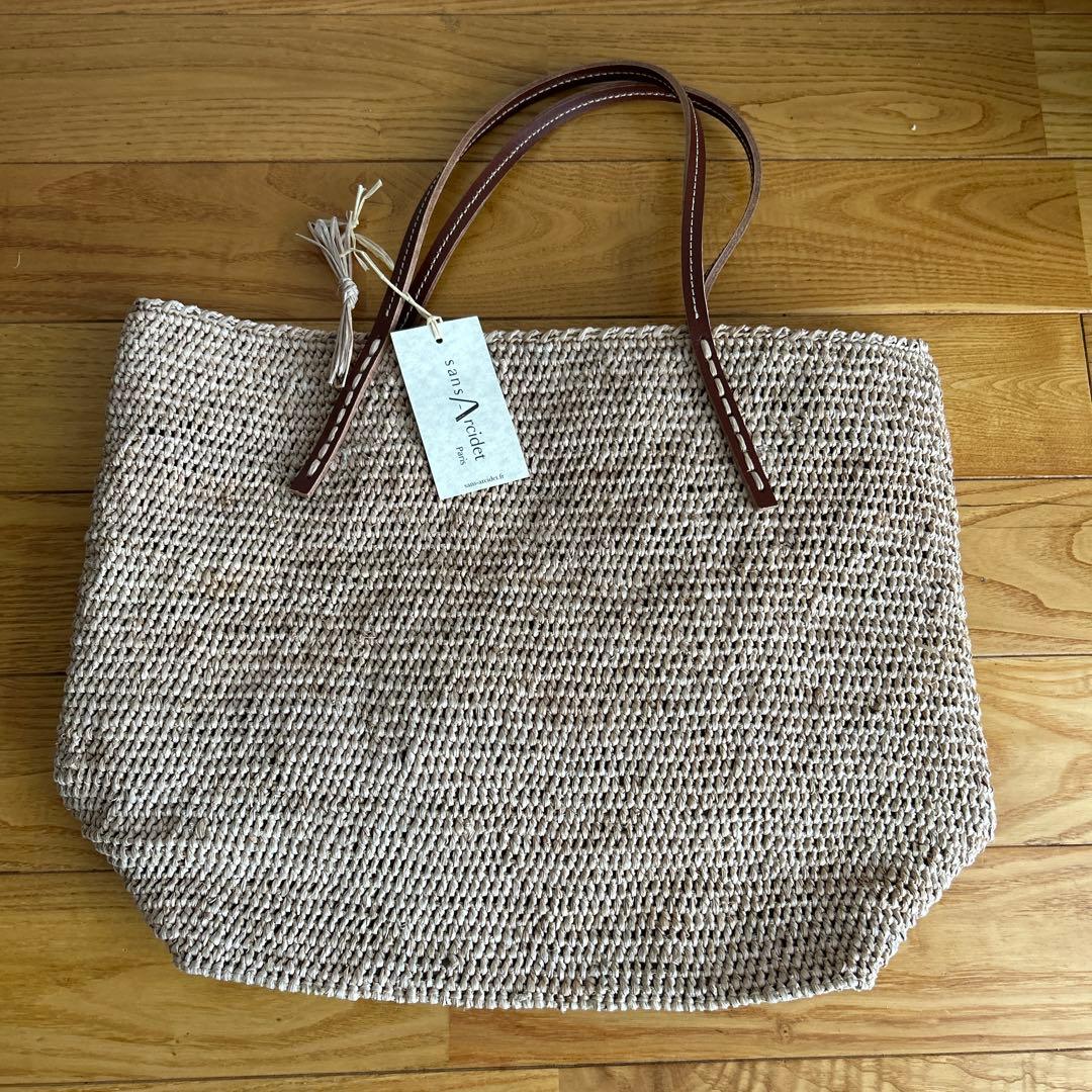 sans Arsidetストロー編み込みかごバッグ 大きめ ベージュ