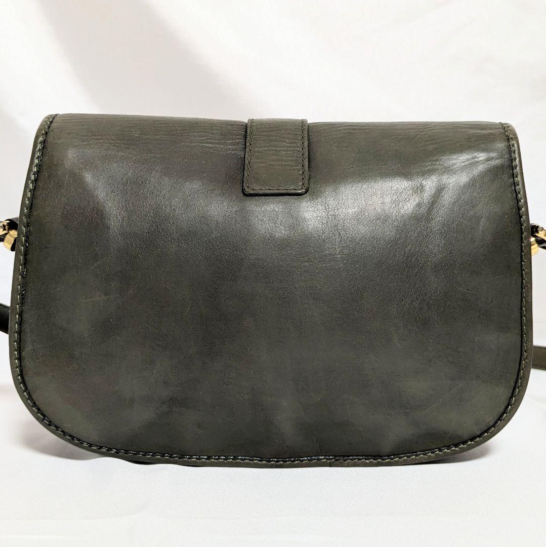 セリーヌ ショルダーバッグ ガンチーニ レザー 肩掛 フラップ 希少 カーキ