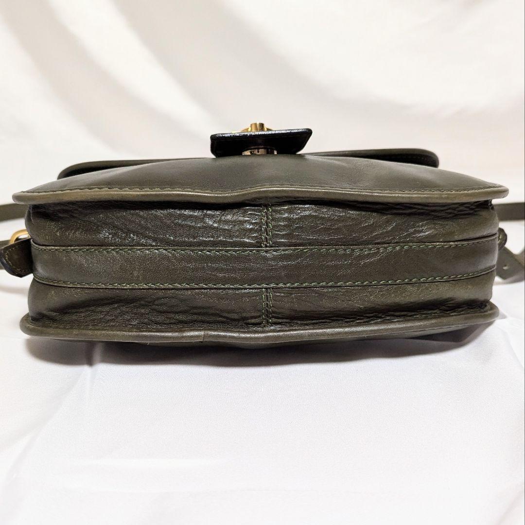 セリーヌ ショルダーバッグ ガンチーニ レザー 肩掛 フラップ 希少 カーキ