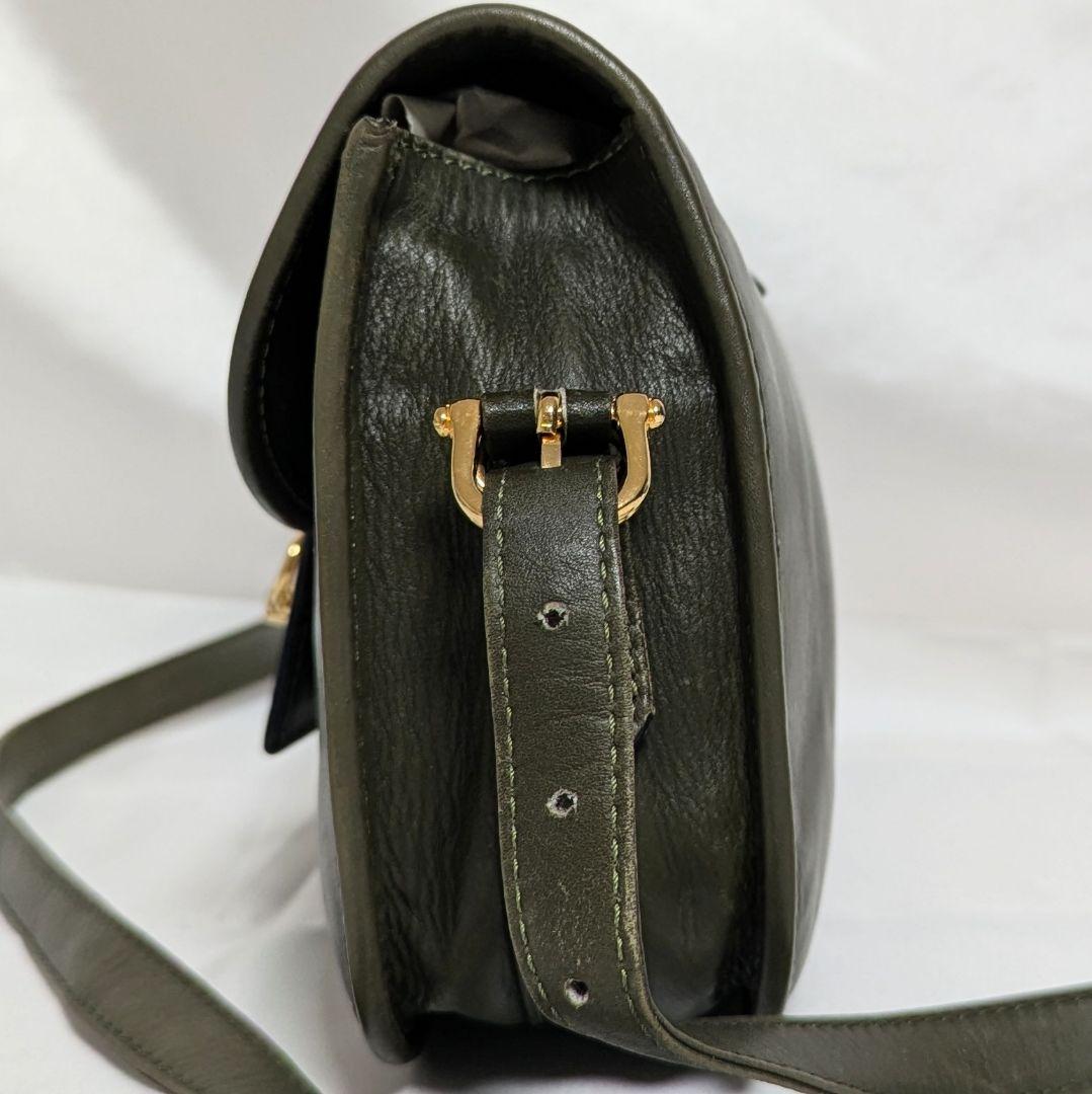 セリーヌ ショルダーバッグ ガンチーニ レザー 肩掛 フラップ 希少 カーキ