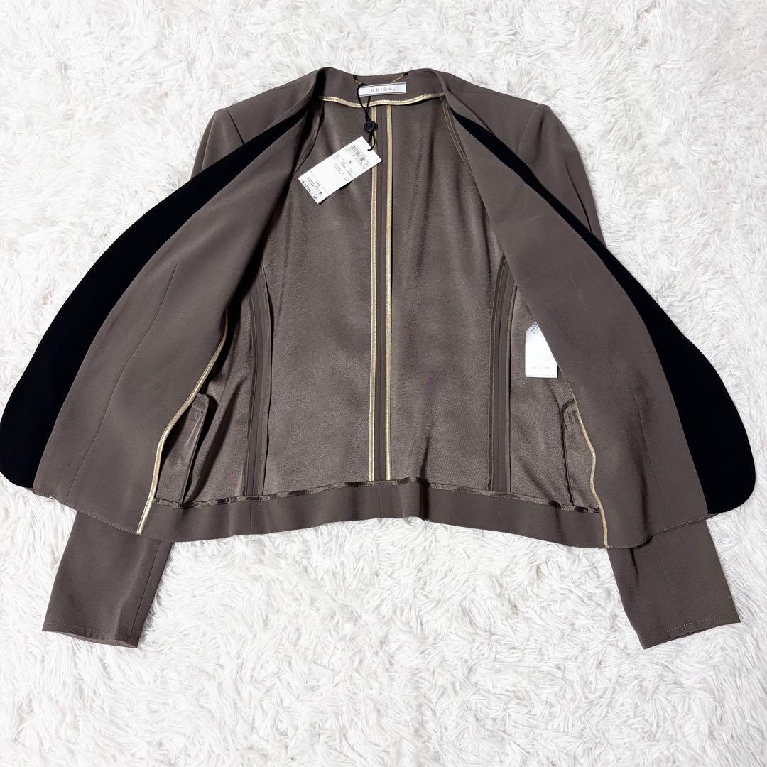 【新品】BEIGE, CINDY ダブルカラージャケット サイズ6 茶×黒