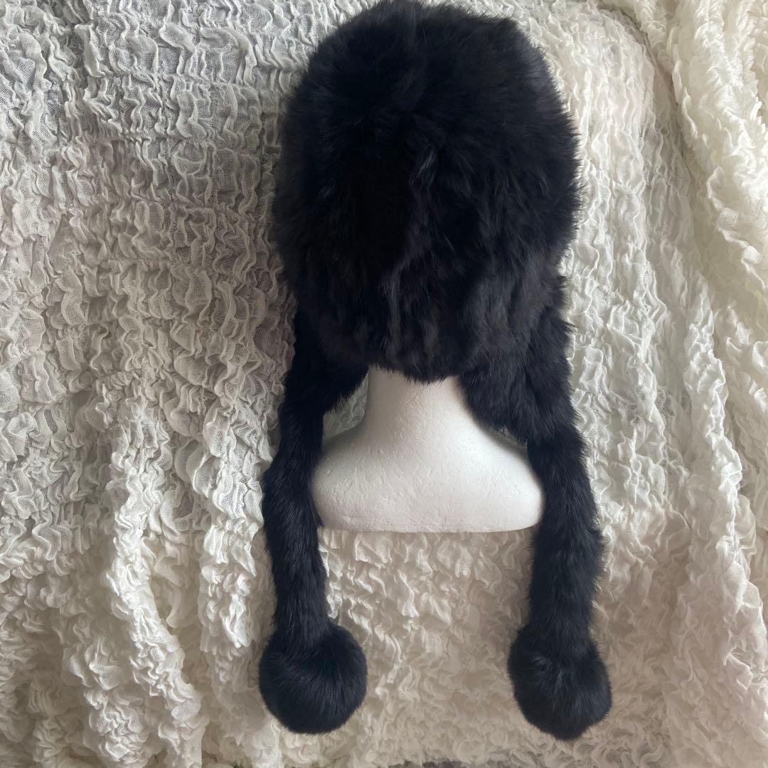 CA4LA ラビットファー ニット帽 ブラック➕ネコリパ