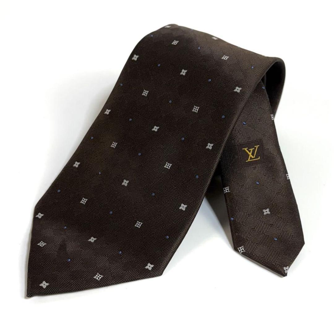 【極美品】LV ヴィトン シルク ネクタイ 小紋柄 元箱付き イタリア製