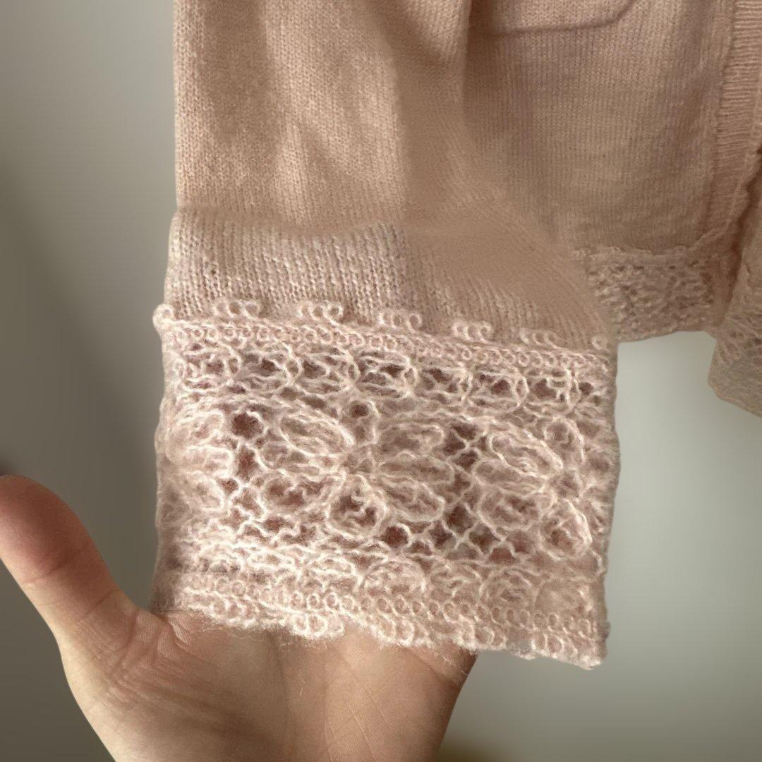 シャネル　ピンクニットジャケット レーストリム付き