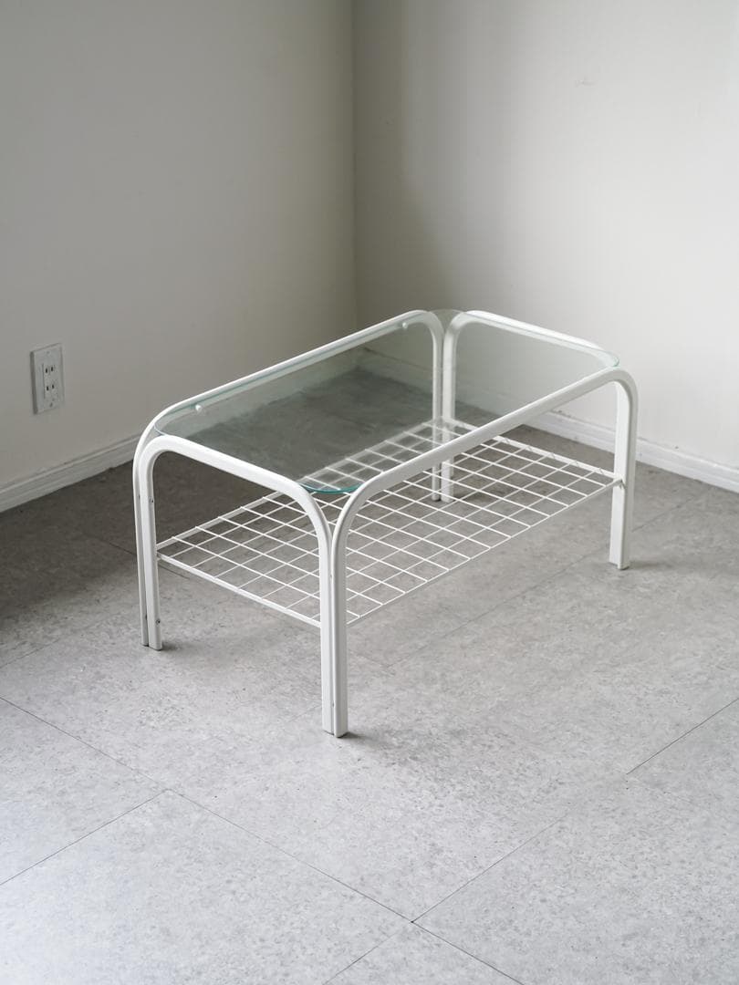 アイアンフレーム コーヒー ローテーブル ガラストップ 昭和レトロ モダン